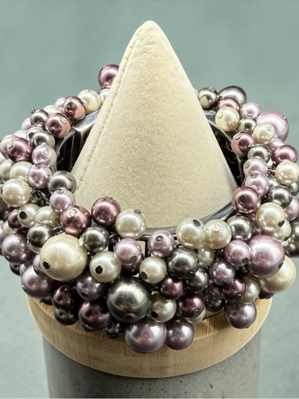 Beaded Stretch Bracelet Faux Pearl Cha Cha Bauble Purple Gray Ivory Statement